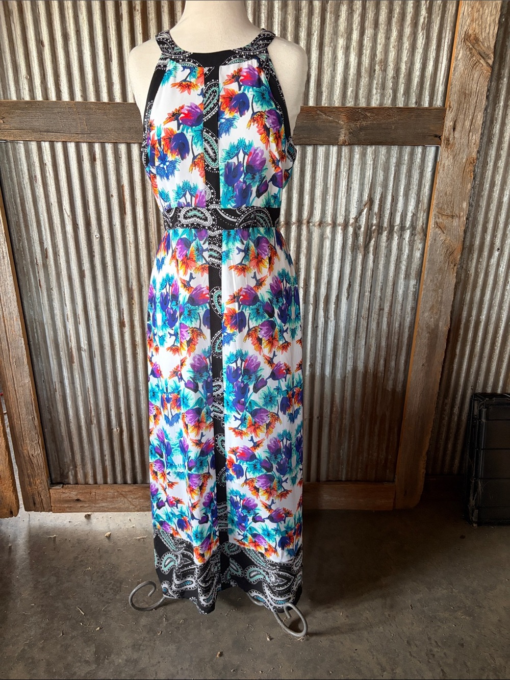 Nicole by Nicole Miller Bright Floral Halter Maxi Dress
